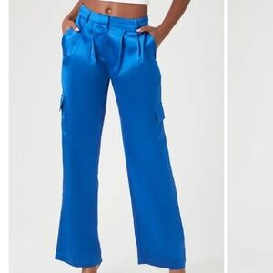 Blue Satin Cargo Pants (NWOT)